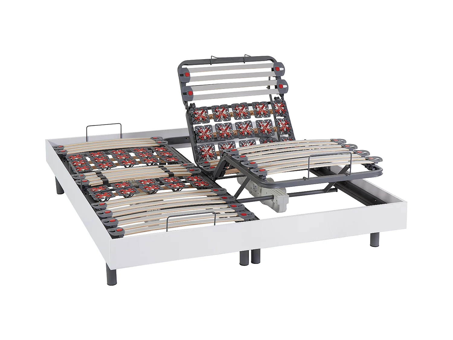 Lit électrique de relaxation lattes et plots + matelas accueil latex - 2 x 80 x 200 cm - Blanc - PANDORA II de YSMÉE
