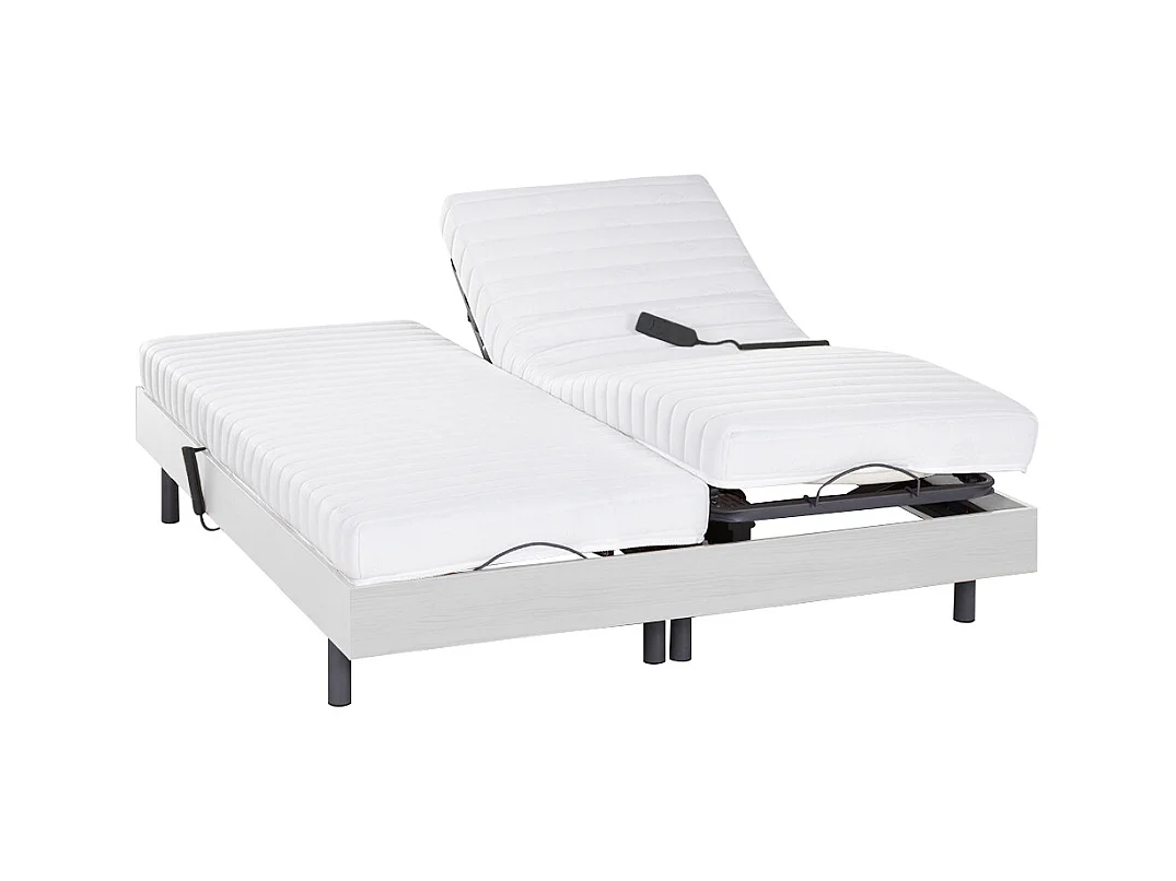 Lit électrique de relaxation lattes et plots + matelas accueil latex - 2 x 80 x 200 cm - Blanc - PANDORA II de YSMÉE