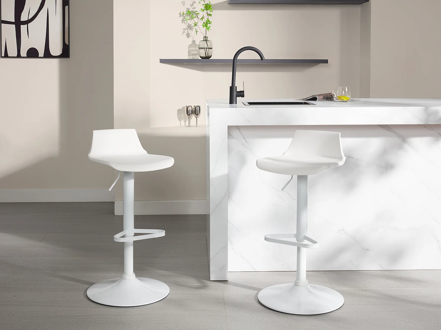 Tabouret de bar - Polypropylène - Hauteur réglable - Coloris blanc - CALAS