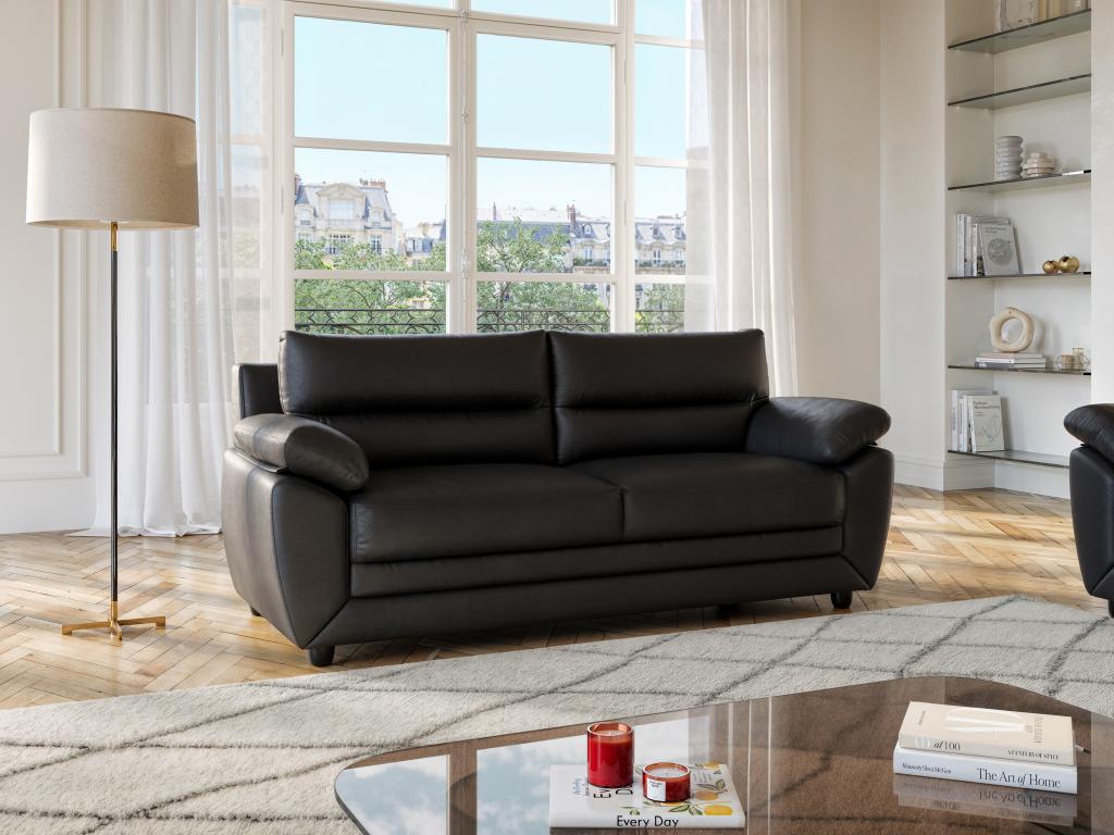 Sofa 3-Sitzer - Kunstleder - Schwarz - MANOA günstig online kaufen