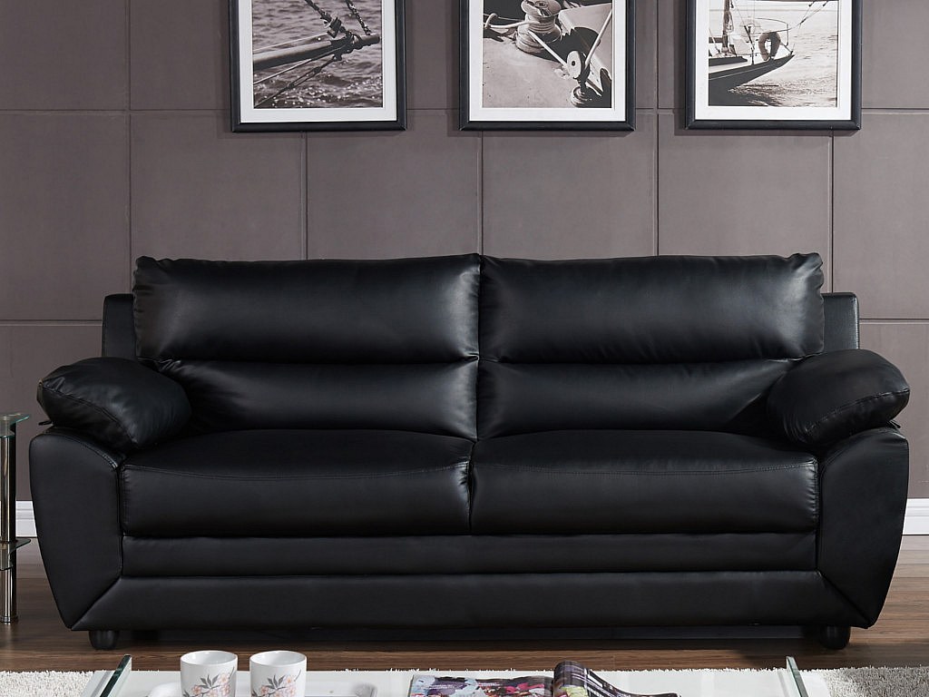 Sofá 3 plazas de piel sintética en color negro MANOA