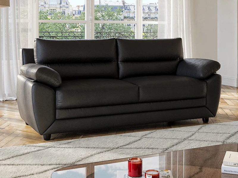 Sofa 3-Sitzer - Kunstleder - Schwarz - MANOA