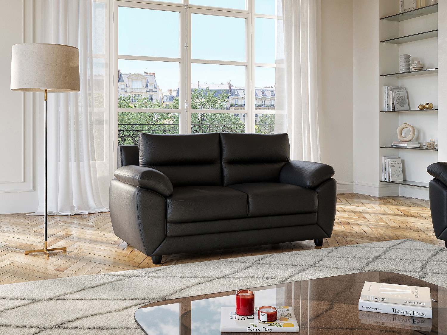 Sofa 2-Sitzer - Kunstleder - Schwarz - MANOA günstig online kaufen