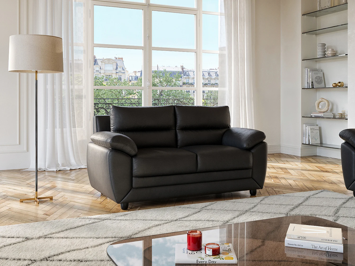 Canapé 2 places MANOA en simili - Noir