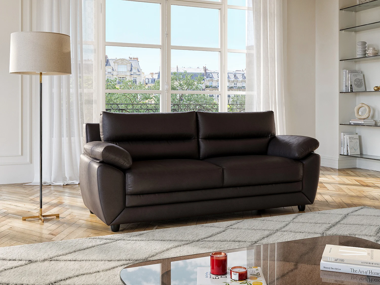 Sofa 3-Sitzer - Kunstleder - Braun - MANOA