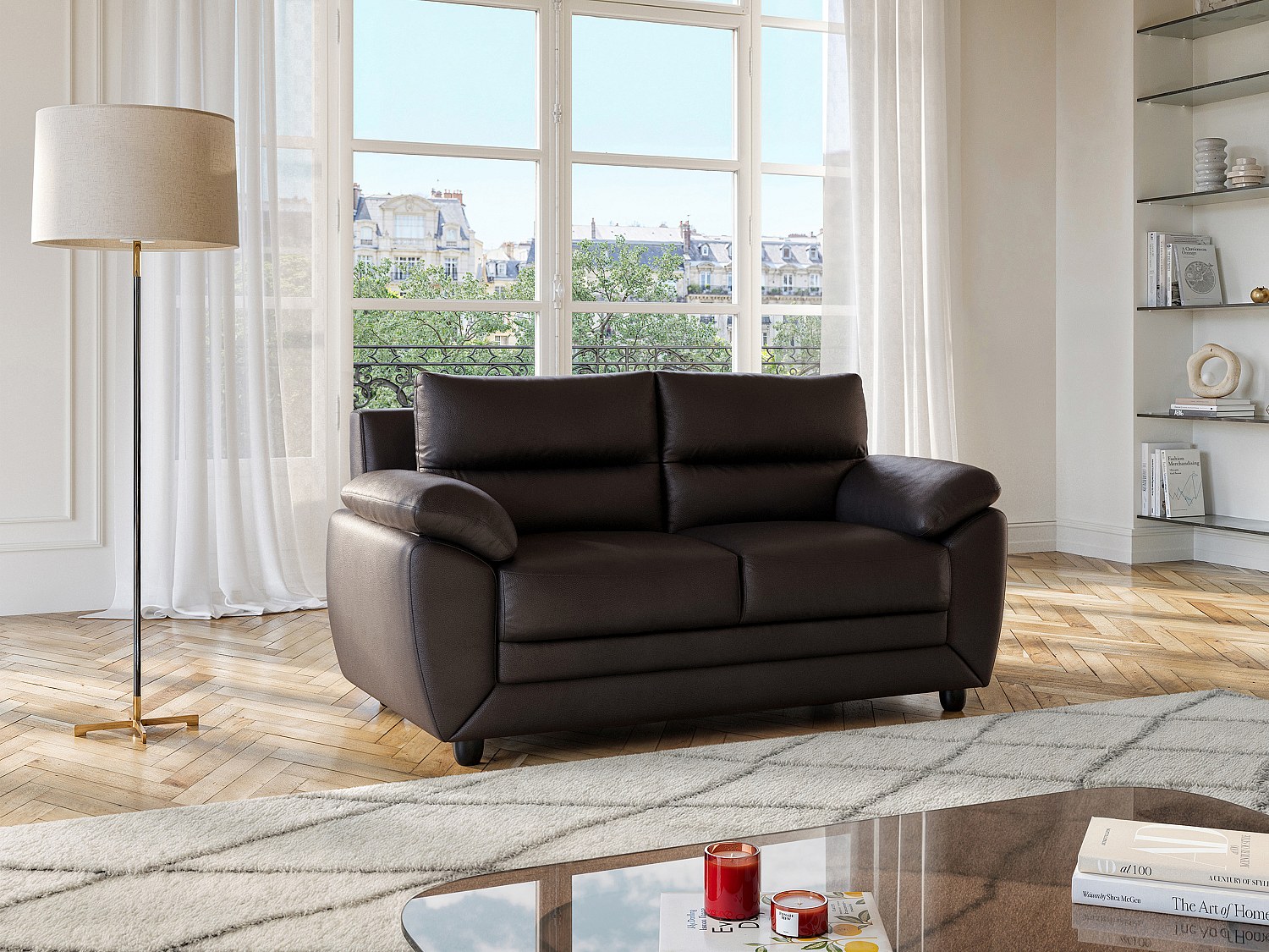 Sofa 2-Sitzer - Kunstleder - Braun - MANOA günstig online kaufen