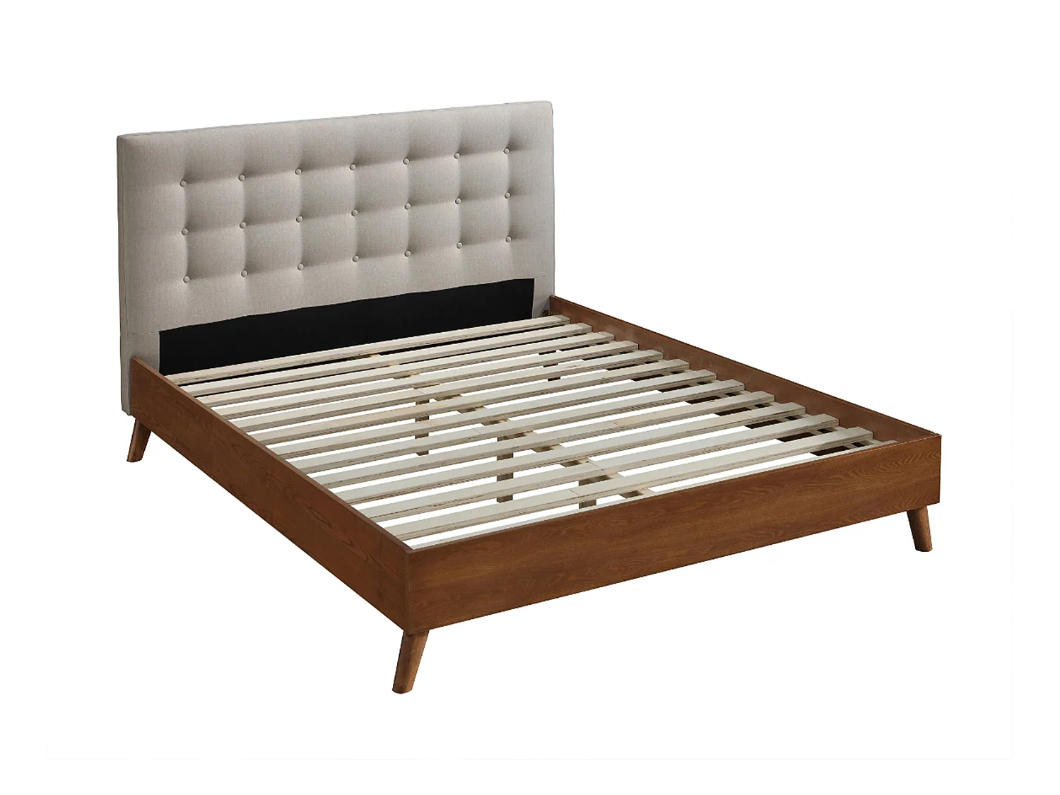 Lit 160 x 200 cm avec tête de lit capitonnée - Tissu - Beige - FRANCESCO