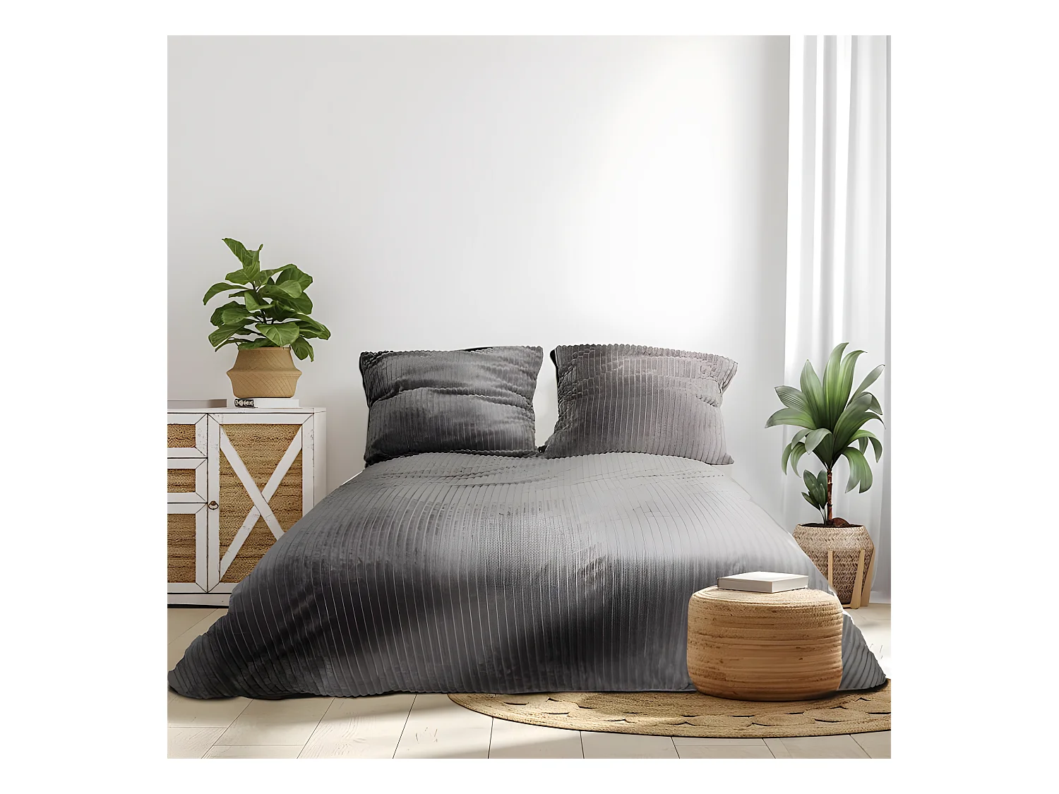 Parure De Lit Cotele Gris 220x240cm Gris