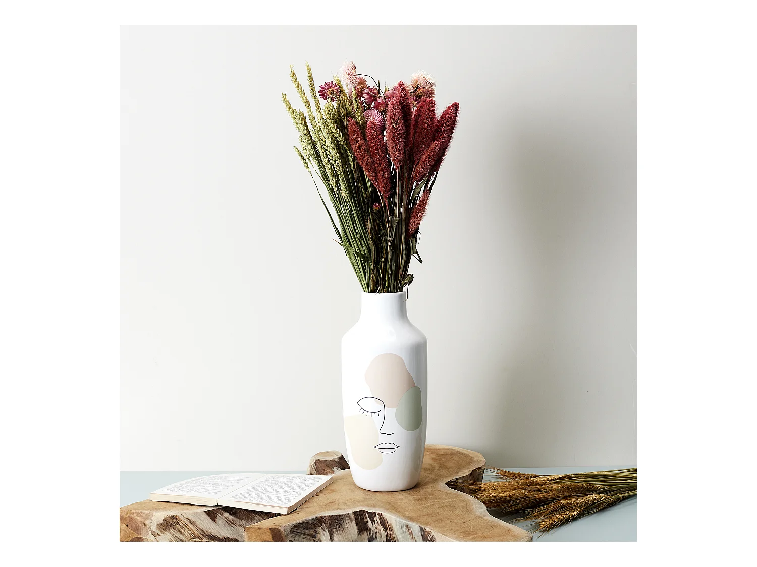 Vase Ceramique Poesie Formelle H29cm Blanc, Rose, Vert, Noir