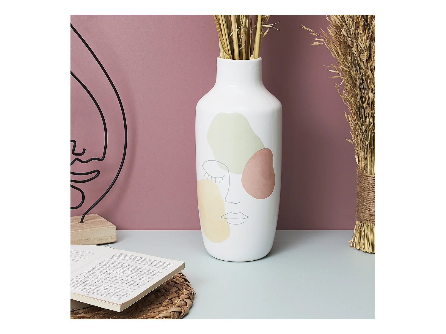 Vase Ceramique Poesie Formelle H29cm Blanc, Rose, Vert, Noir