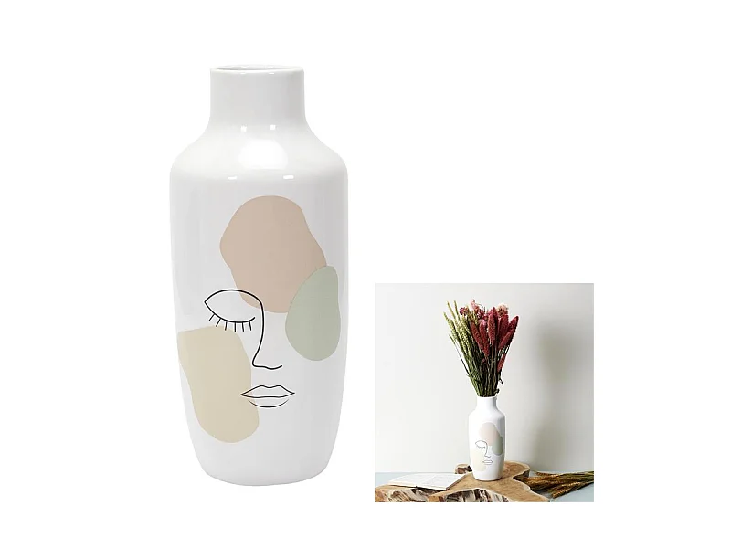 Vase Ceramique Poesie Formelle H29cm Blanc, Rose, Vert, Noir