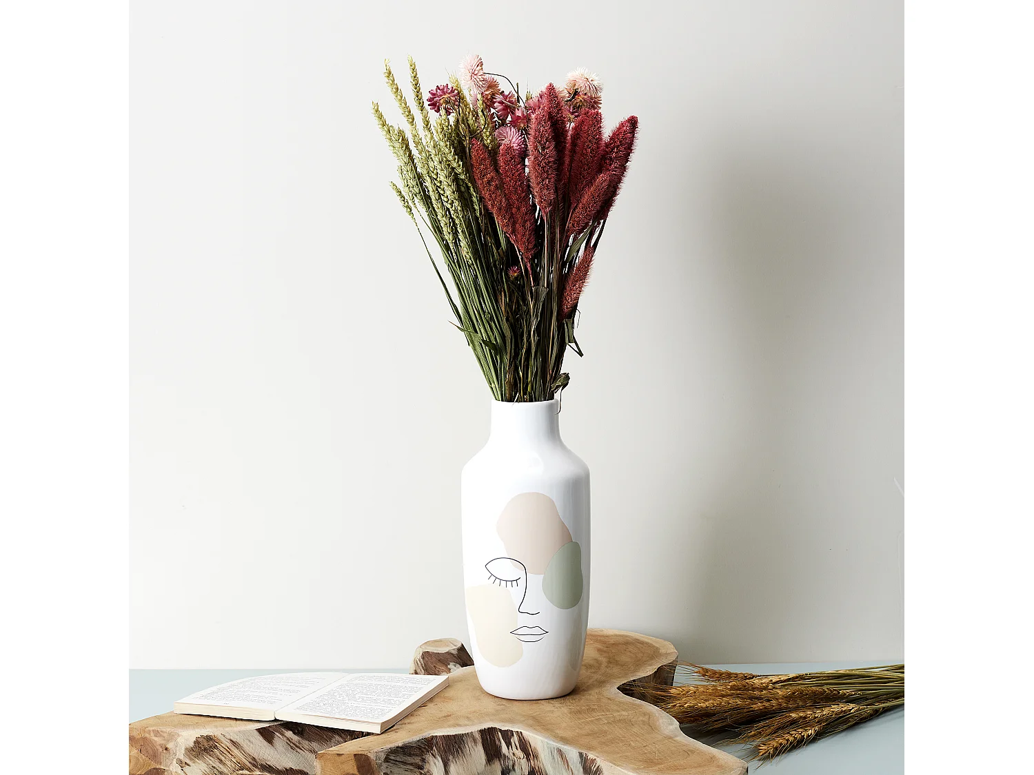 Vase Ceramique Poesie Formelle H29cm Blanc, Rose, Vert, Noir