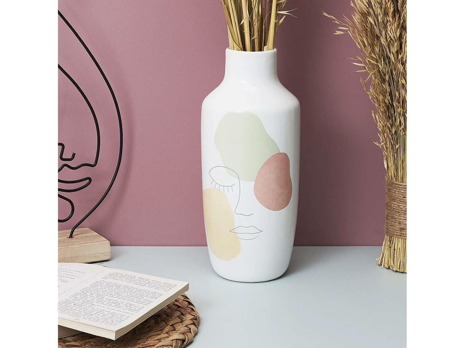 Vase Ceramique Poesie Formelle H29cm Blanc, Rose, Vert, Noir