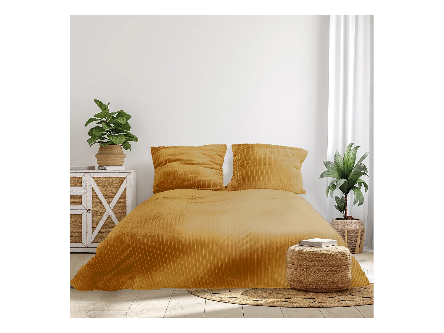 Parure De Lit Cotele Moutarde 220x240cm Jaune