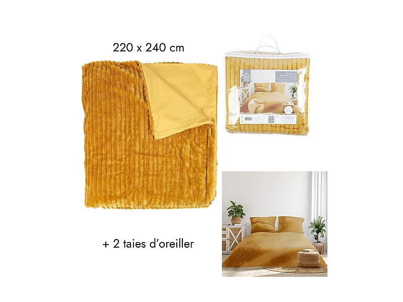 Parure De Lit Cotele Moutarde 220x240cm Jaune