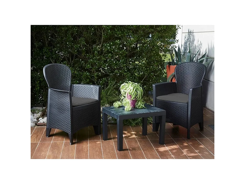 Set da Giardino 3 pz con Cuscini Akita Antracite