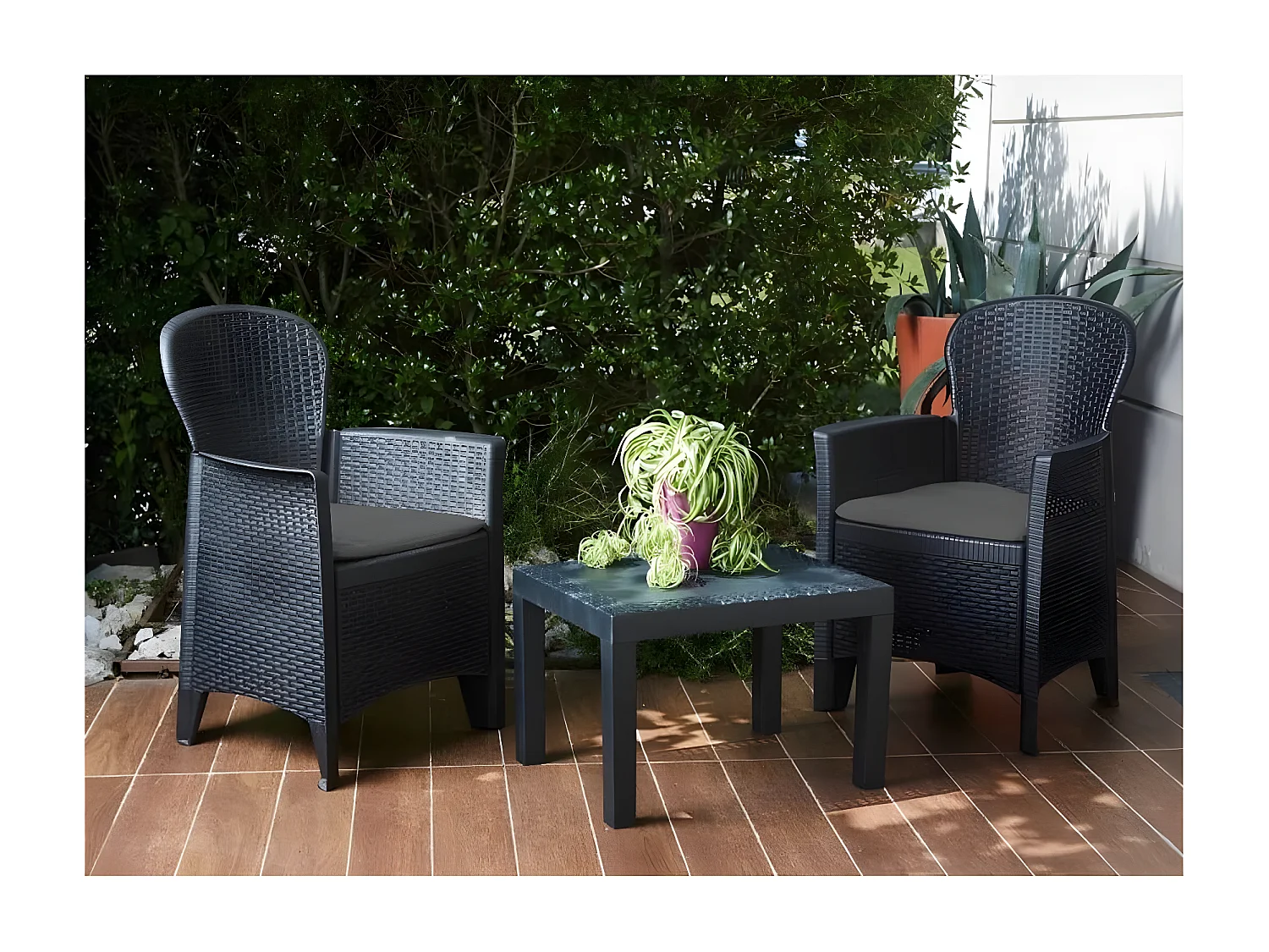 Set da Giardino 3 pz con Cuscini Akita Antracite