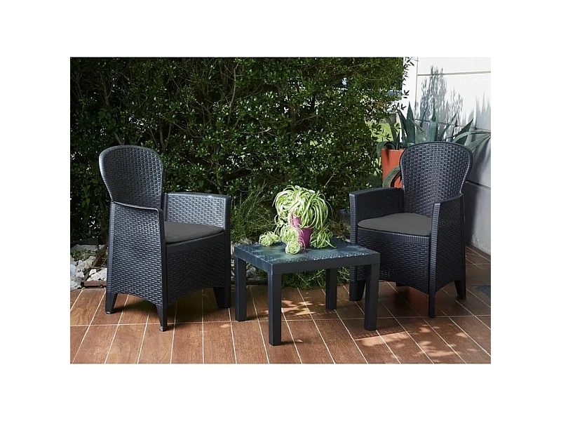 Set da Giardino 3 pz con Cuscini Akita Antracite