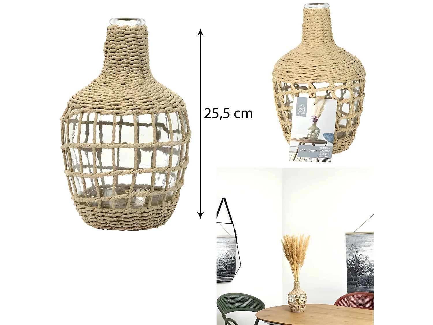 Vase Rond Tresse D16x25.5cm Beige