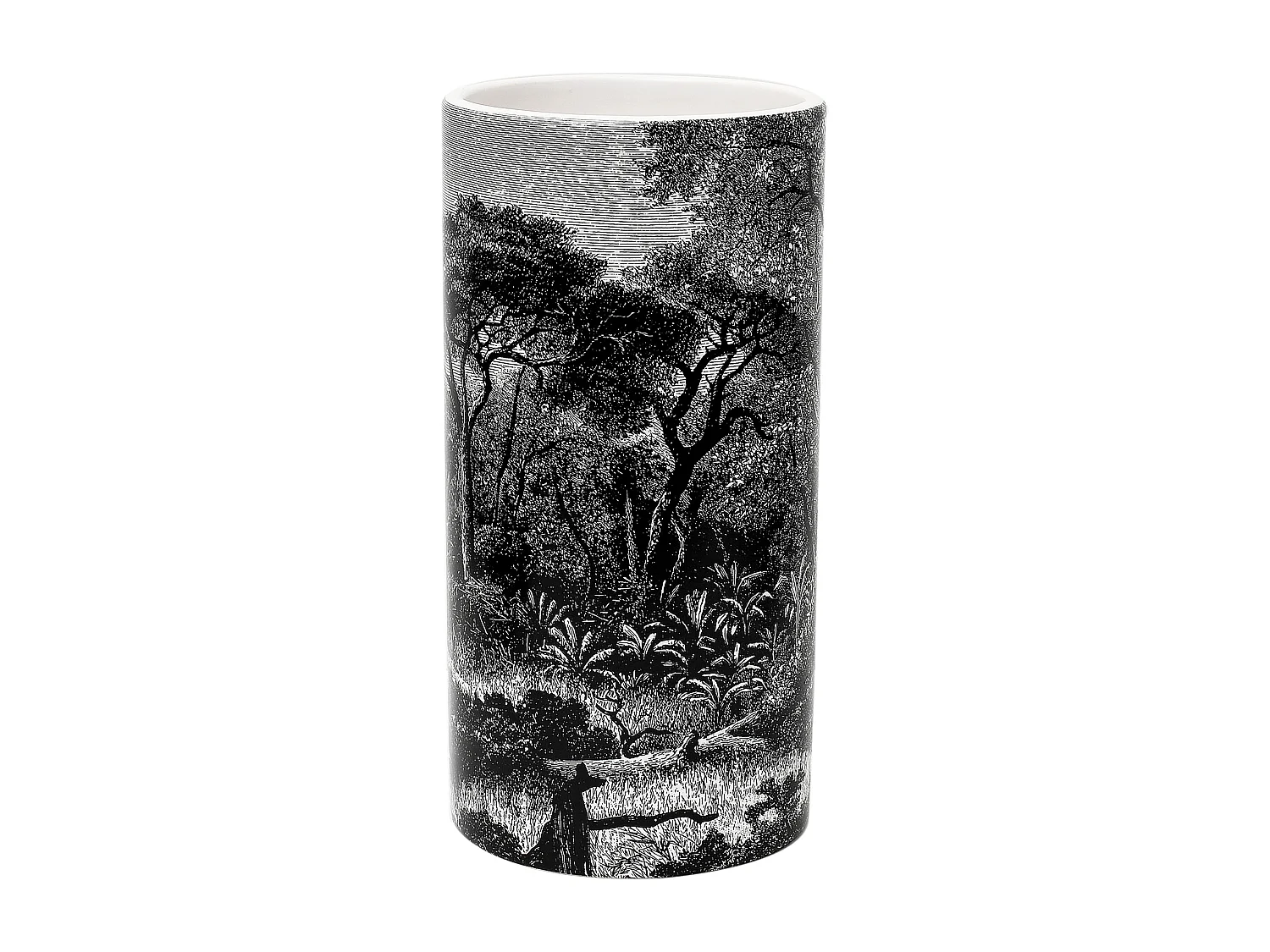 Vase Ceramique Cylindre Black Forest H25cm Noir, Blanc