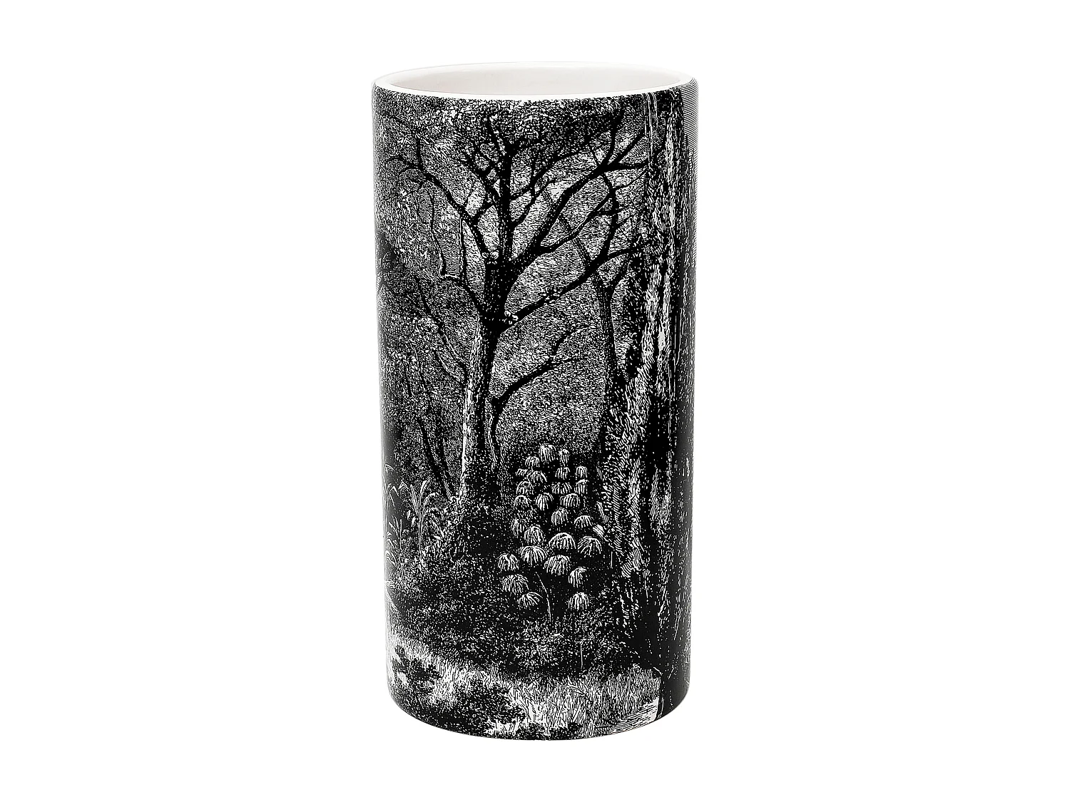Vase Ceramique Cylindre Black Forest H25cm Noir, Blanc