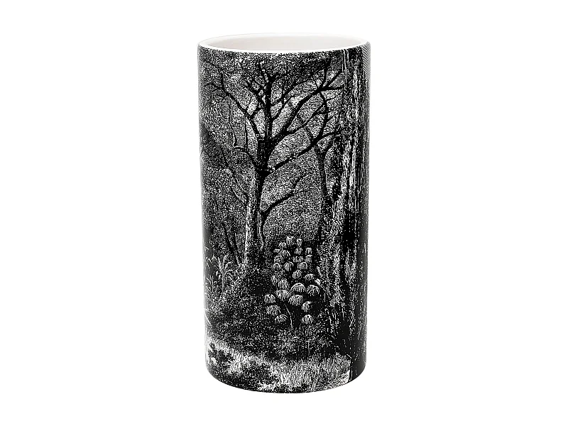 Vase Ceramique Cylindre Black Forest H25cm Noir, Blanc