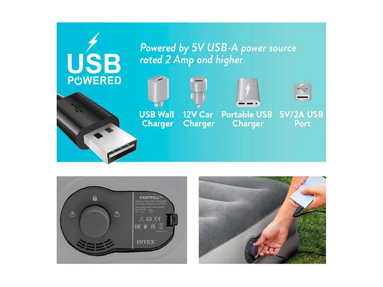 Matelas Gonflable 2 Places Électrique "Flex" 203cm Gris