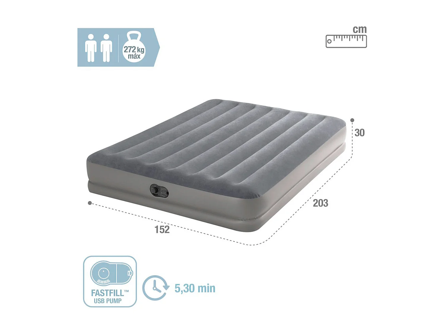 Matelas Gonflable 2 Places Électrique "Flex" 203cm Gris