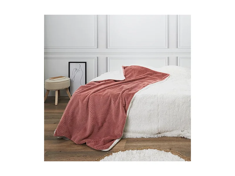 Plaid Imit Fourrure Rose Et Sherpa 140x200cm Rose