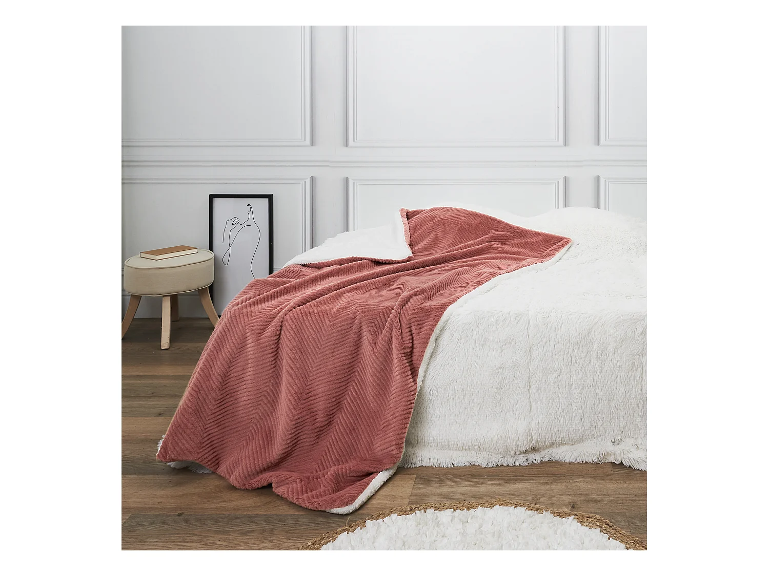 Plaid Imit Fourrure Rose Et Sherpa 140x200cm Rose