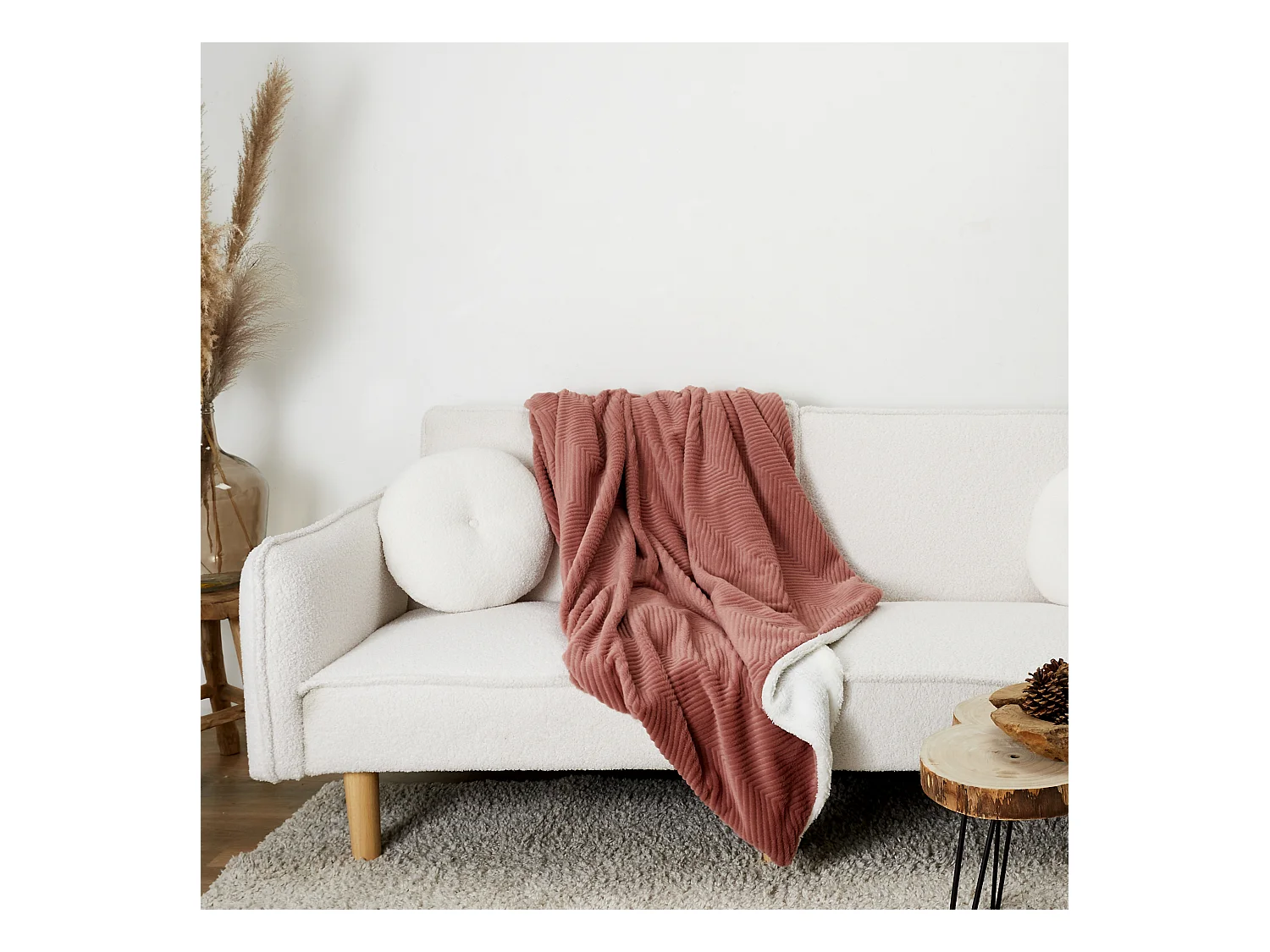 Plaid Imit Fourrure Rose Et Sherpa 140x200cm Rose