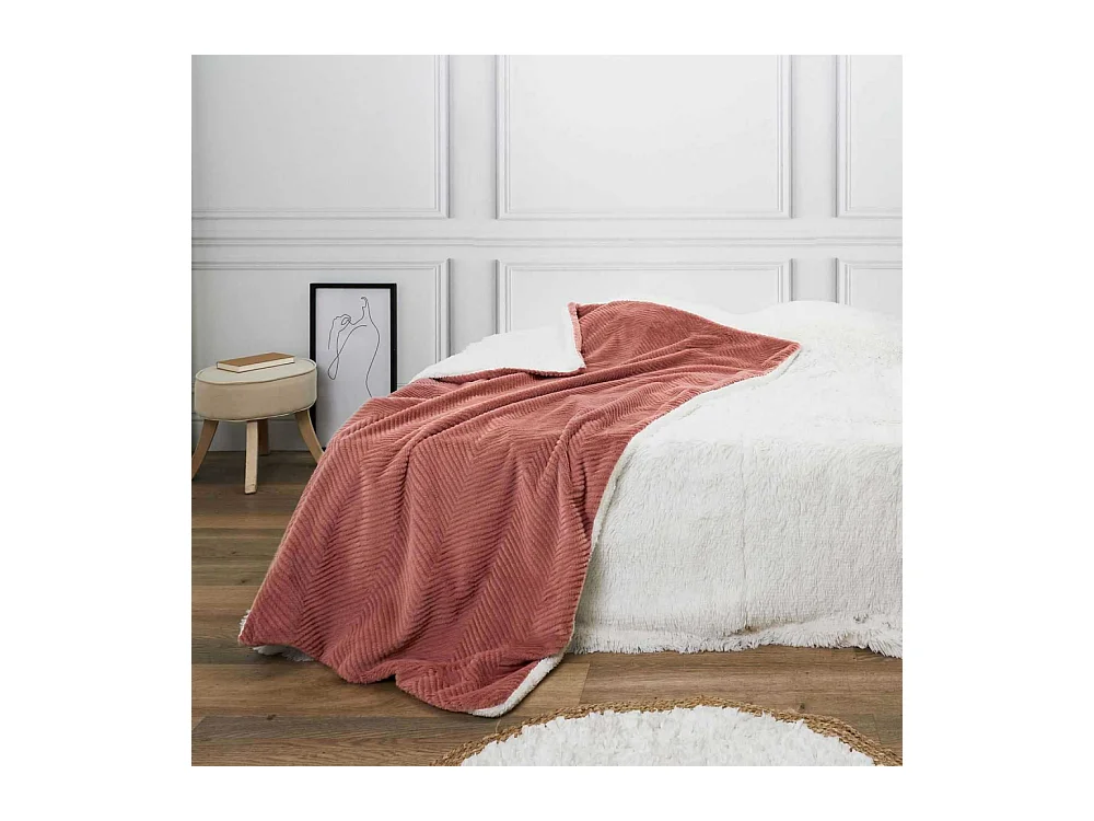 Plaid Imit Fourrure Rose Et Sherpa 140x200cm Rose