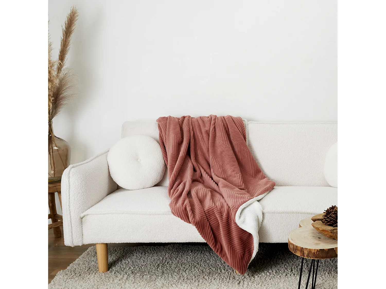 Plaid Imit Fourrure Rose Et Sherpa 140x200cm Rose