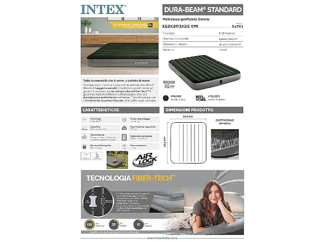 Materasso Gonfiabile Matrimoniale Downy - Verde - 152 x 203 x 25 cm