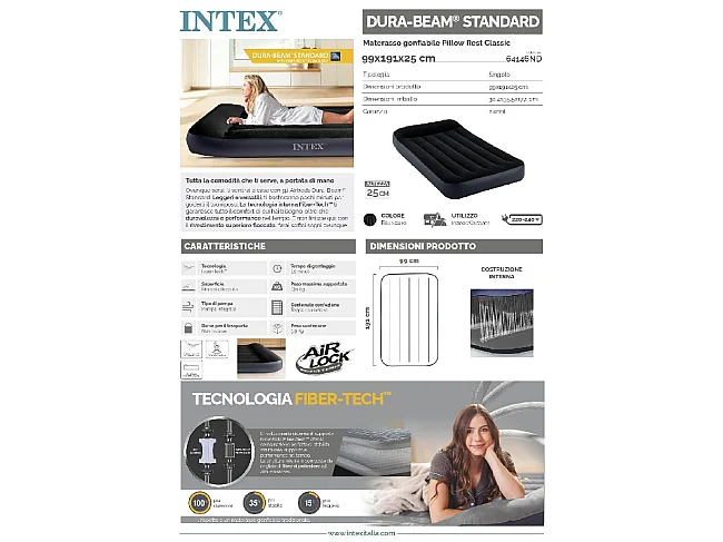 Materasso Gonfiabile Singolo Pillow Rest Classic - Blu - 99 x 191 x 25 cm