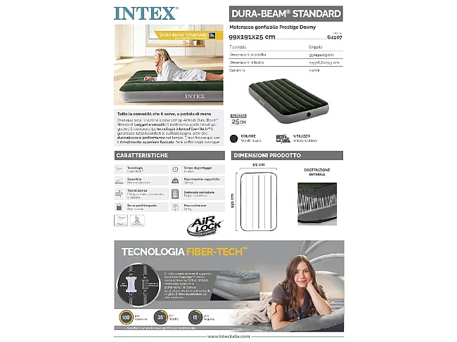 Materasso Gonfiabile Singolo Prestige Downy - Verde - 99 x 191 x 25 cm