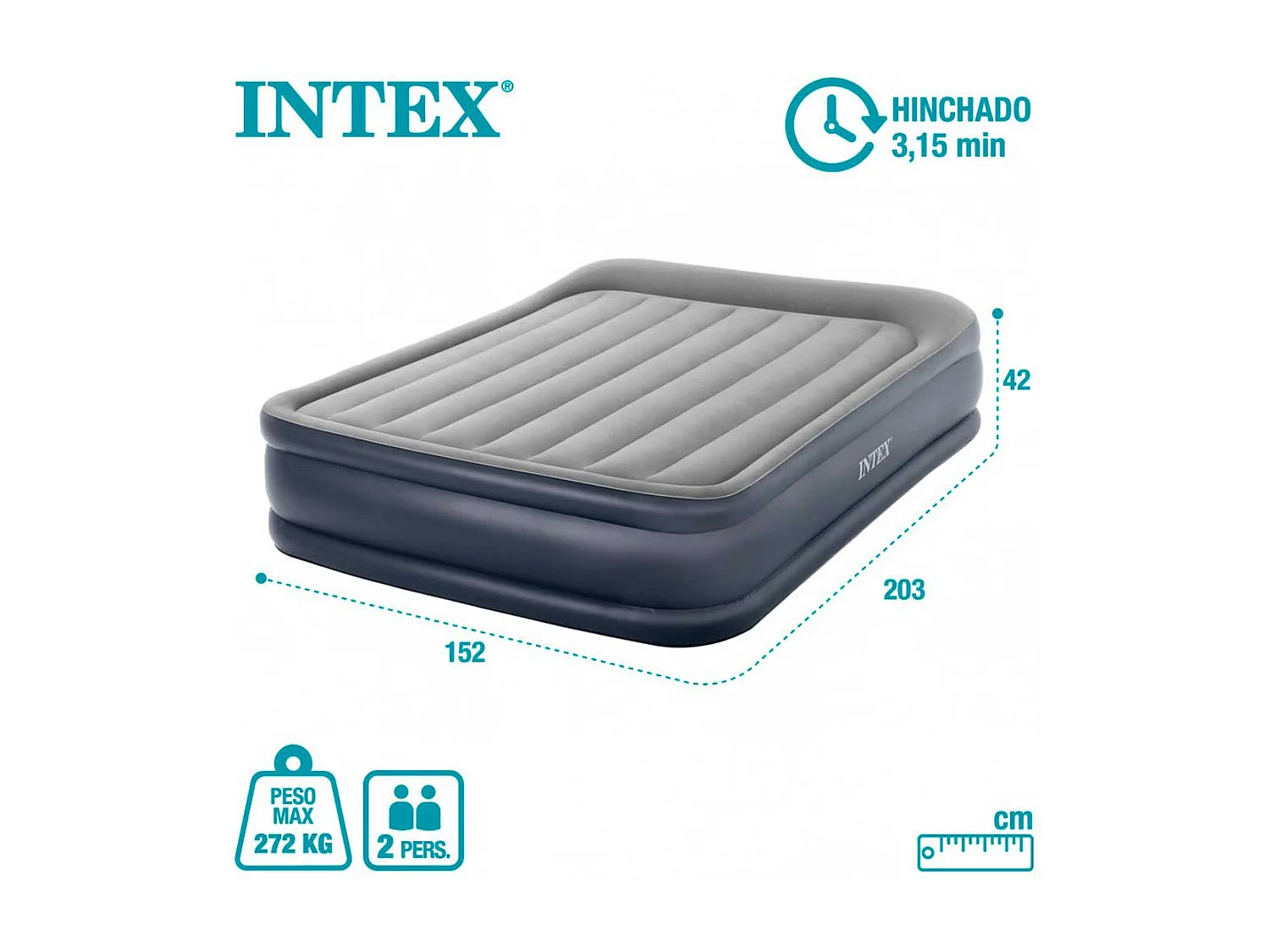 Matelas Gonflable Électrique 2 Places "Fibertech Luxe" Gris