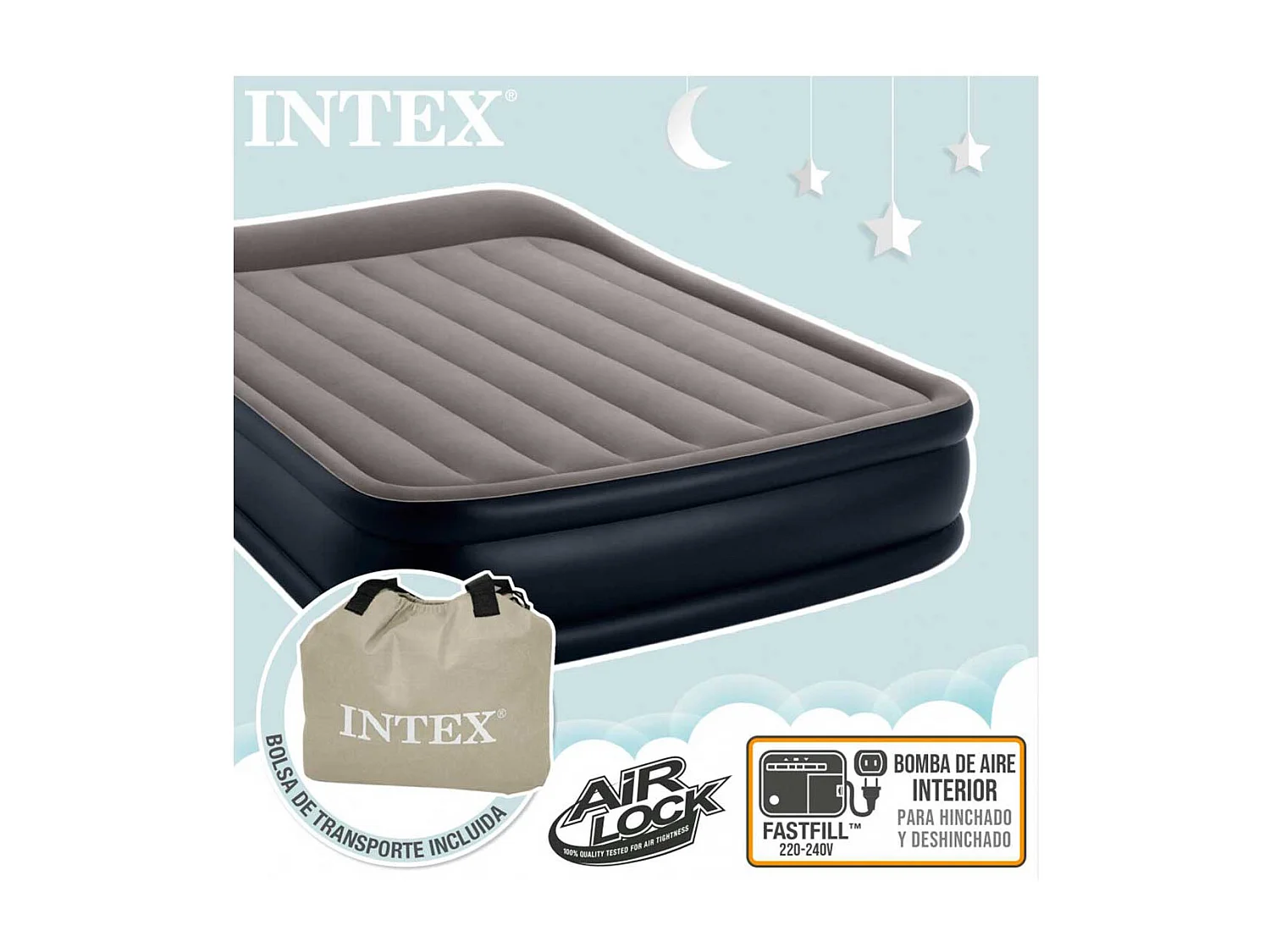 Matelas Gonflable Électrique 2 Places "Fibertech Luxe" Gris