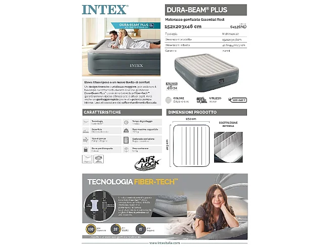 Materasso Gonfiabile Matrimoniale Essential Rest - Grigio - 152 x 203 x 46 cm