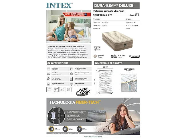 Matelas 1 Place Ultra Plush - Beige - 99x191x46 cm - Intex