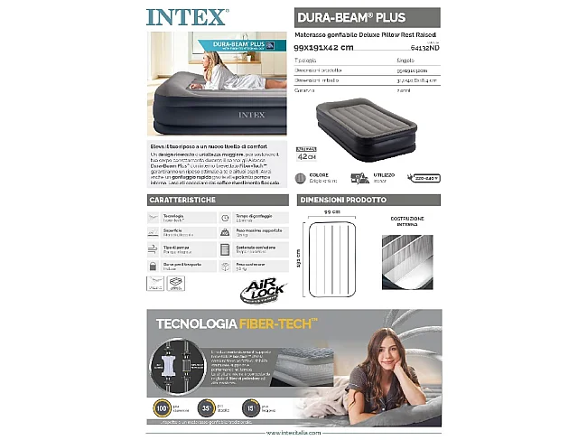 Matelas 1 Place Total - Gris - 99x191x42 cm - Intex
