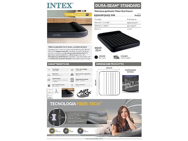 Materasso Gonfiabile Matrimoniale Pillow Rest Classic - Blu - 152 x 203 x 25 cm