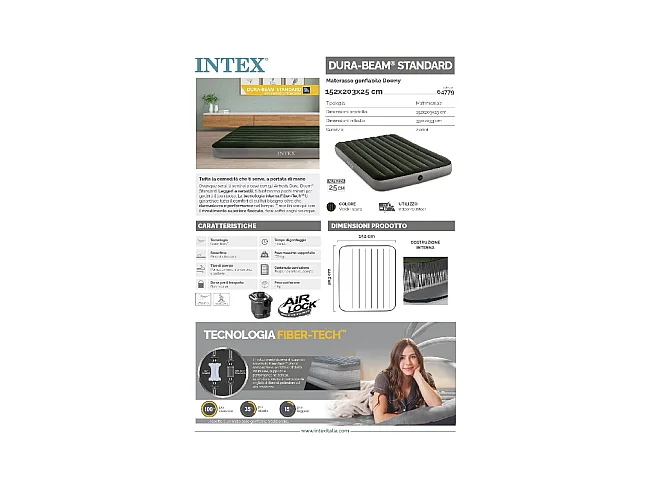 Materasso Gonfiabile Matrimoniale Downy - Verde - 152 x 203 x 25 cm