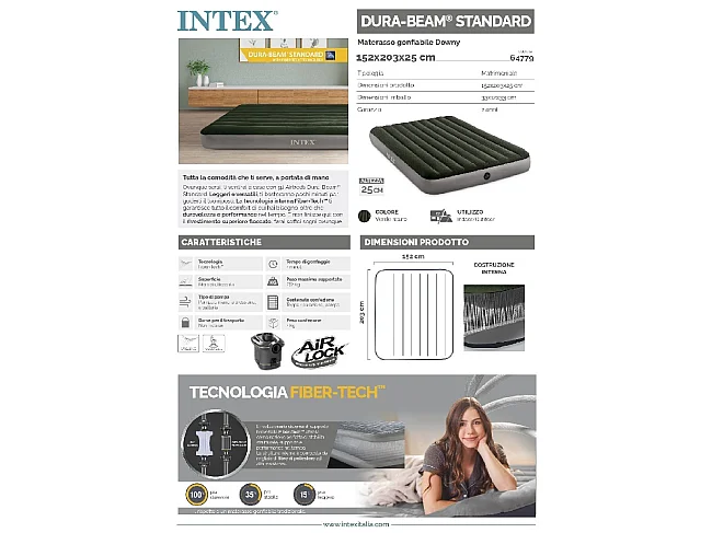 Materasso Gonfiabile Matrimoniale Downy - Verde - 152 x 203 x 25 cm