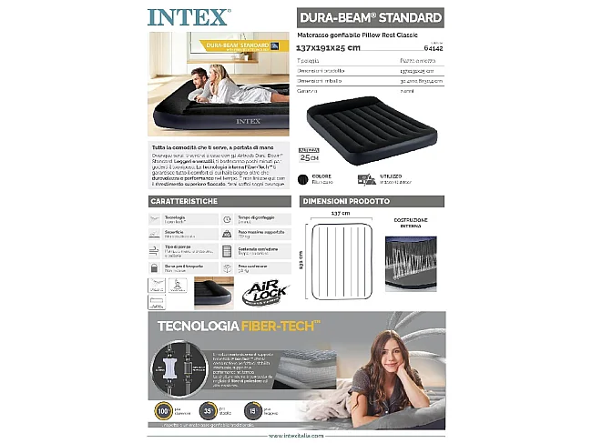 Materasso Gonfiabile Piazza e Mezza Pillow Rest Classic - Blu - 137 x 191 x 25 cm