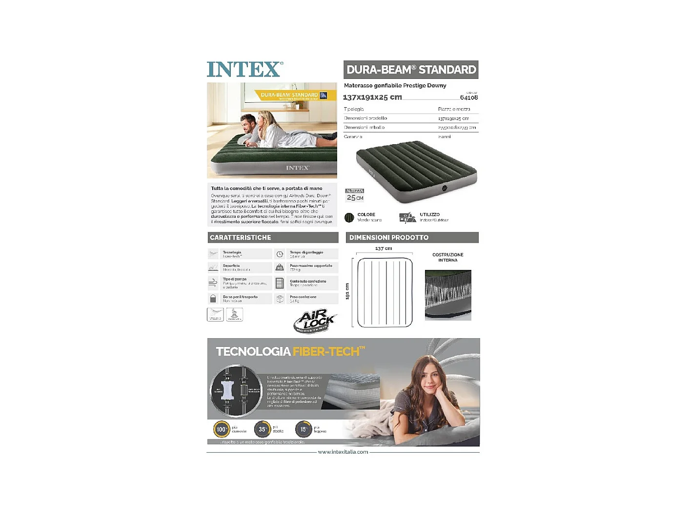 Matelas Gonflable 2 Personnes "Fibertech" 191cm Vert