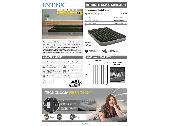 Materasso Gonfiabile Matrimoniale Prestige Downy - Verde - 152 x 203 x 25 cm