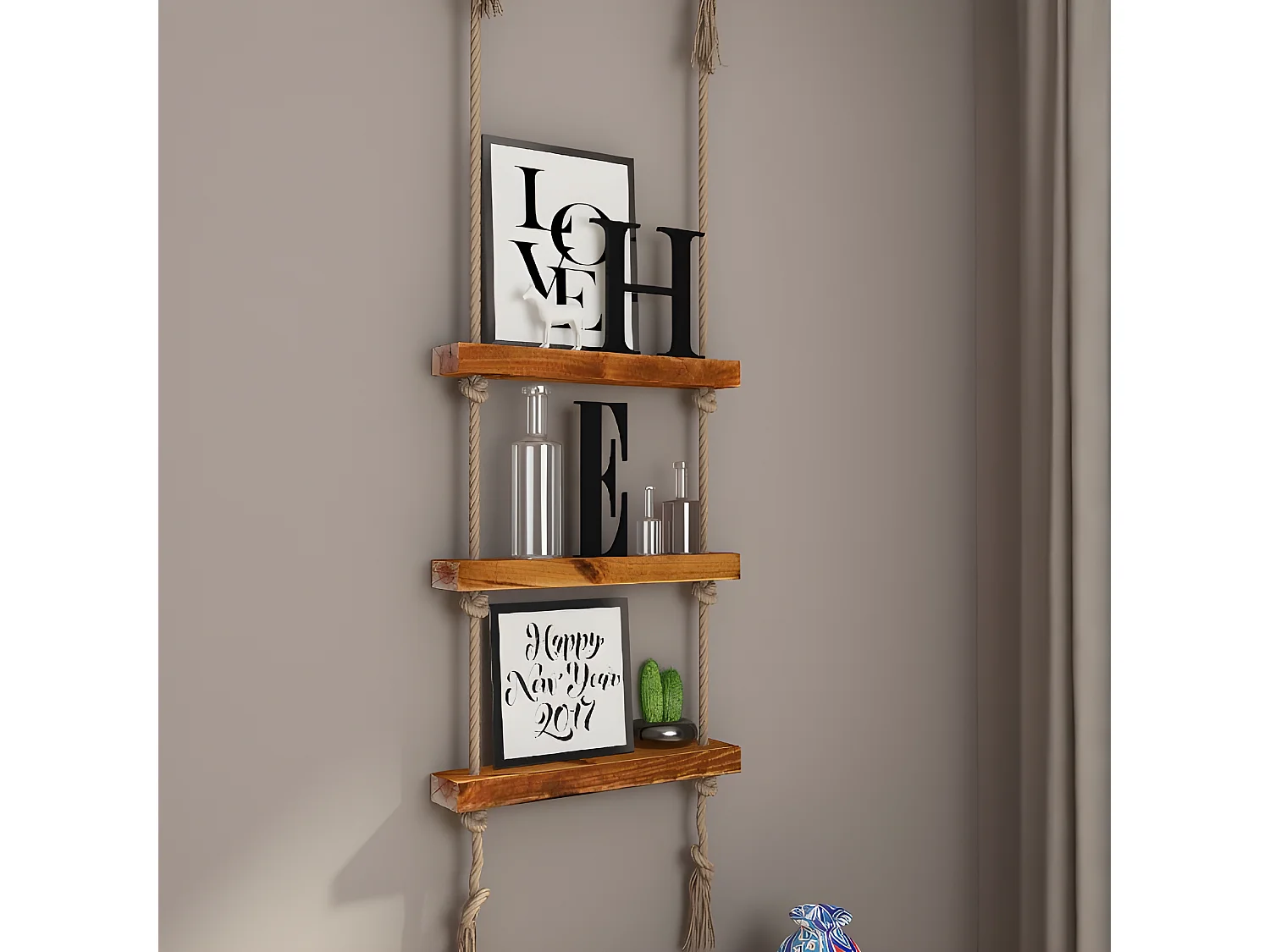 Étagère Halatli - Chêne, Ecru - 50x9x125 cm - Homemania