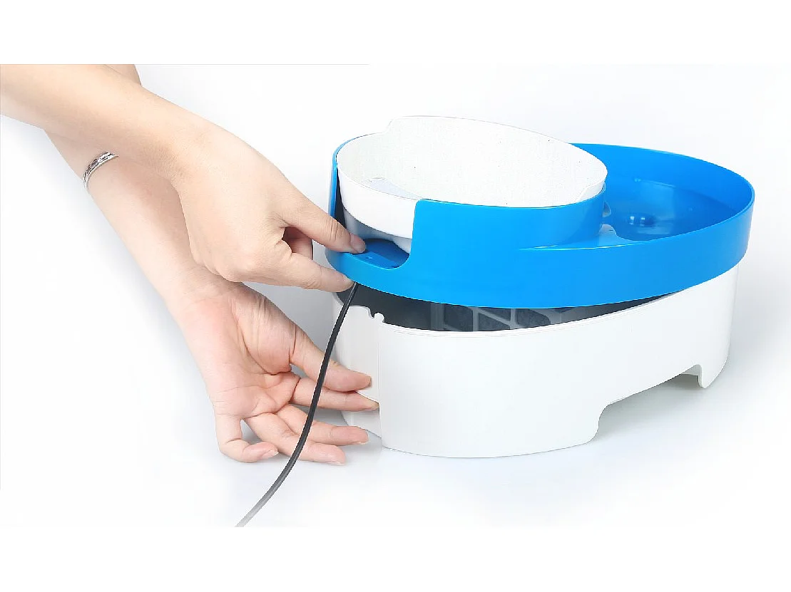 Fontana e Ciotola per Animali Steven - Bianco, Azzurro - 32,1 x 14,5 x 22 cm