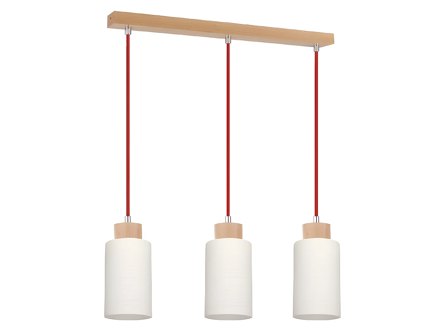 Lampe de Plafonnier 3 Têtes "Bosco" 52cm Hêtre & Rouge